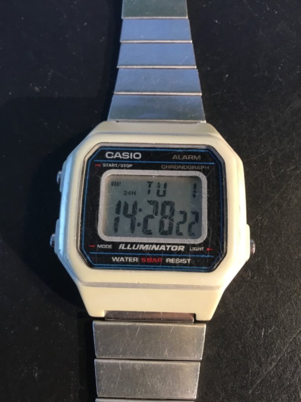 Casio B650W Digital Wristwatch Silver Bracelet Alarm Chronograph 50m